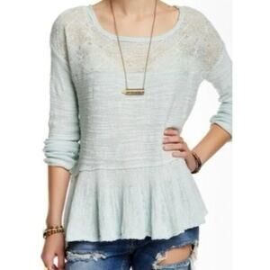 FREE PEOPLE Kristobel Lace Peplum Sweater Top Pale Mint OB414391 Size XS